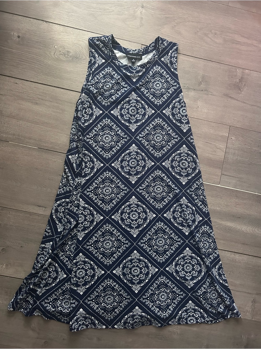 Sleeveless Navy Bandana Print Mini Dress